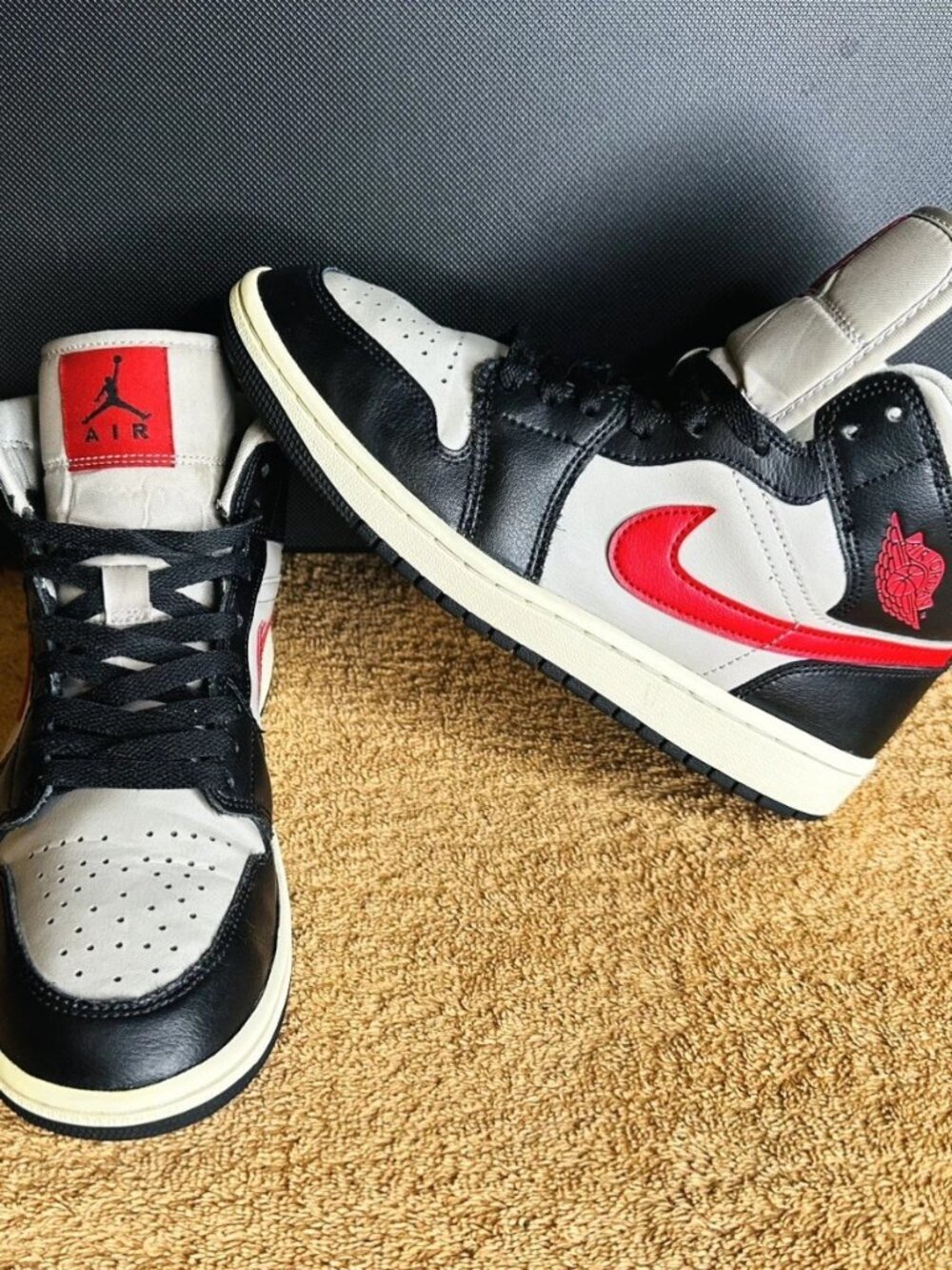 Nike Air Jordan 1 Mid Cement Grey Red Women's Sneakers BQ6472-060 Size 8